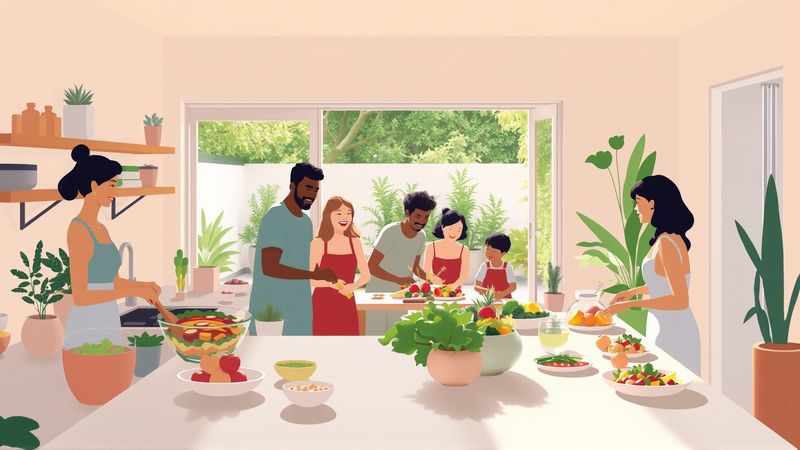 Una familia disfruta de una comida saludable y feliz